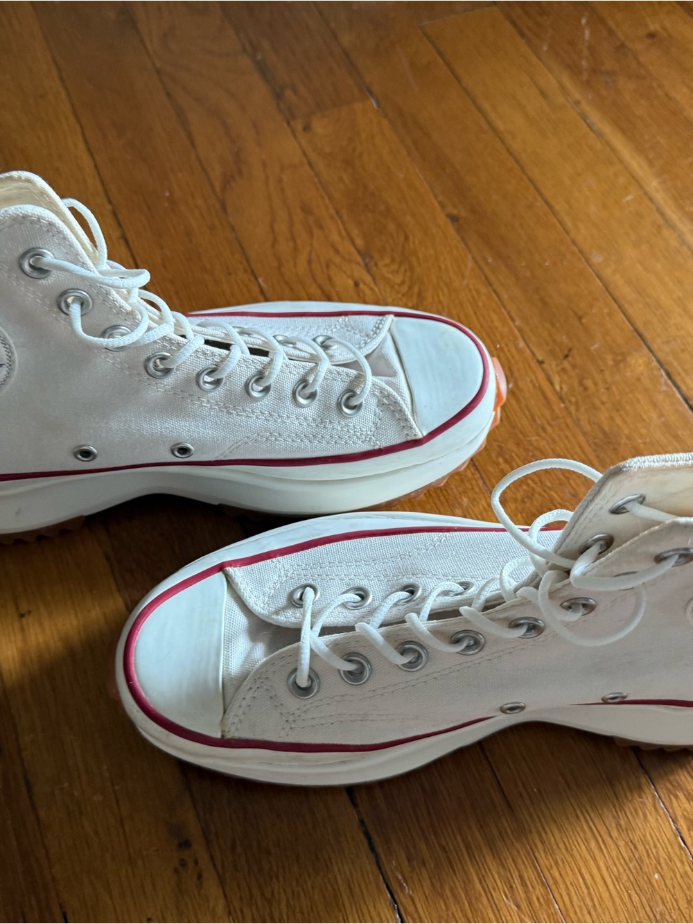 Converse White High Top Platform Sneakers with Red Trim